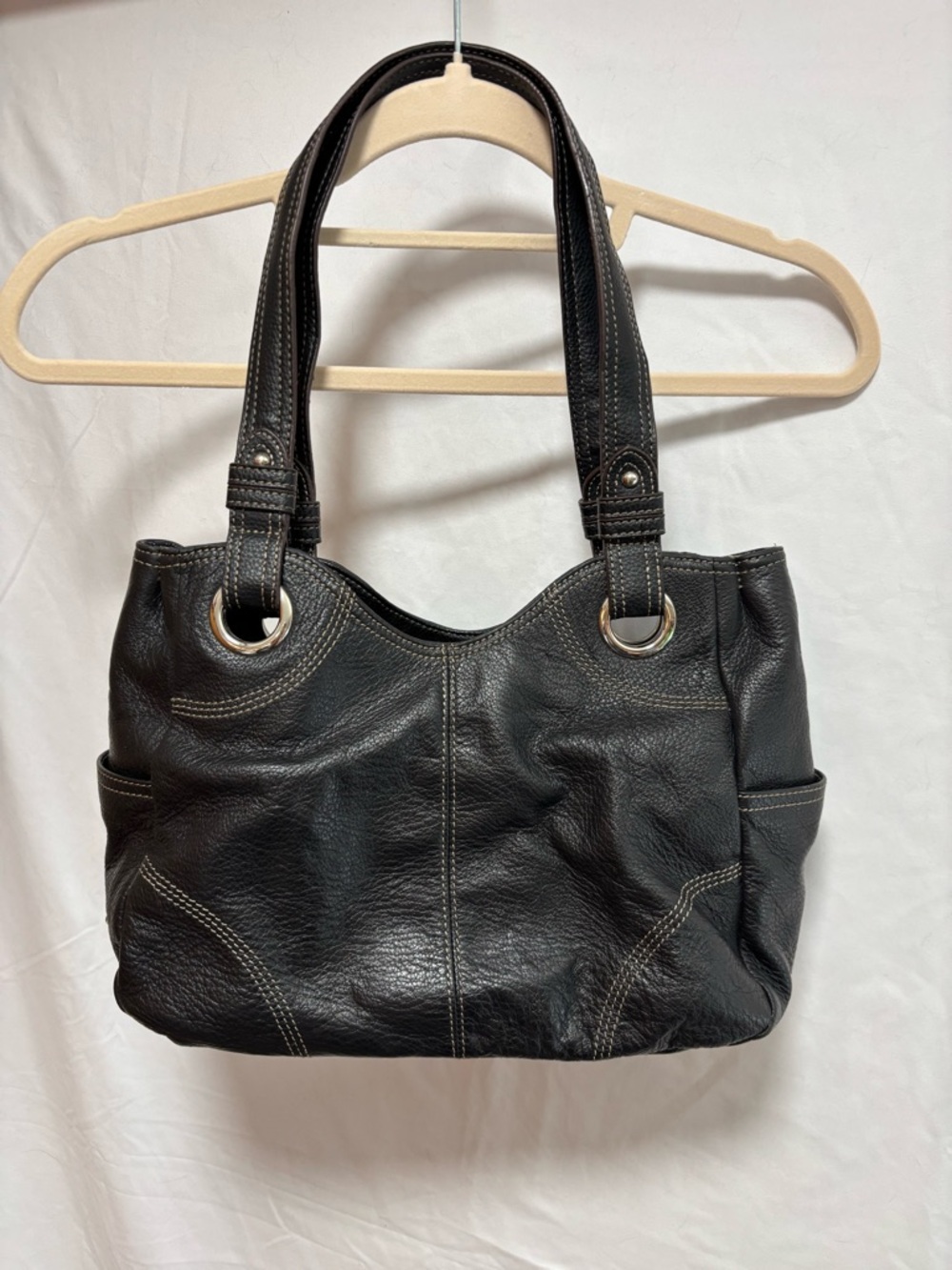 Tiganello Classic Black Leather satin lined Tote Handbag